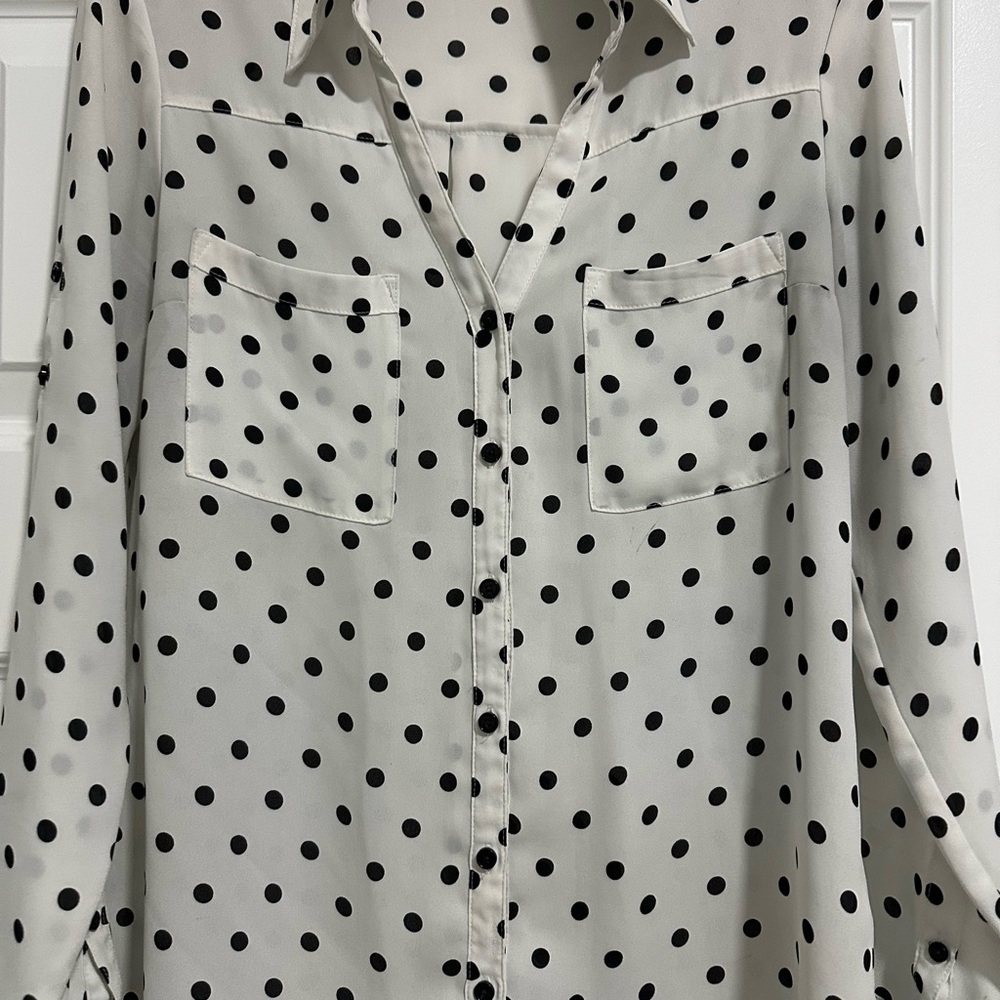 Express Black and White Polka Dot Blouse